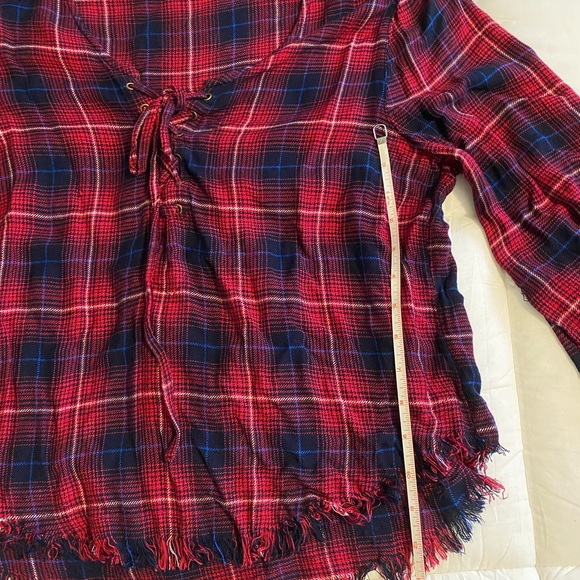 Natural Life flannel, lace up, 3/4 sleeve, unfinished hem, size large - Picture 7 of 7